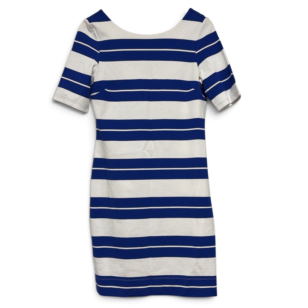Banana Republic Blue and White Striped Short Sleeve Scoop Neck Sheath Dress 8